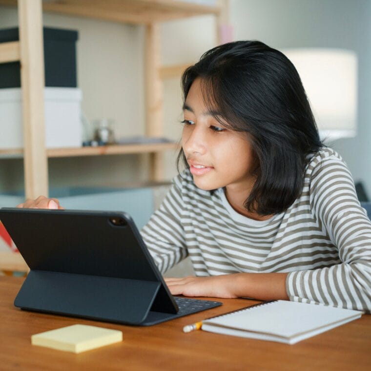 Student working with her tablet